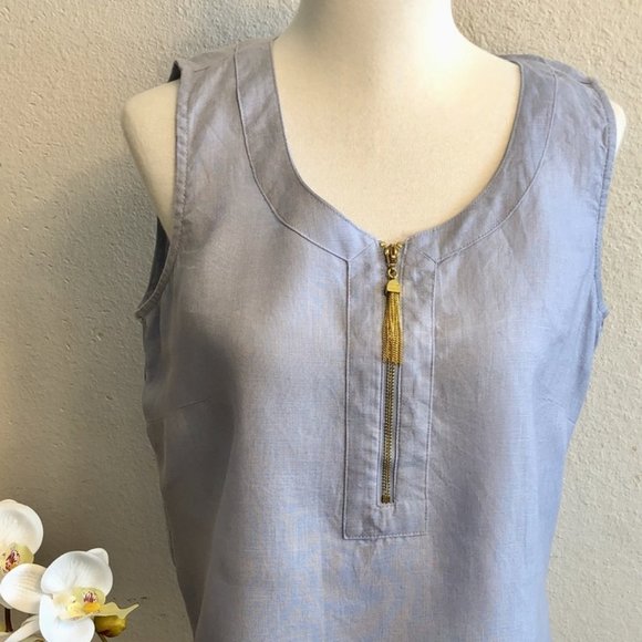Ellen Tracy Tops - Ellen Tracy, Sz S, Blue Linen, Tassel Zip Front